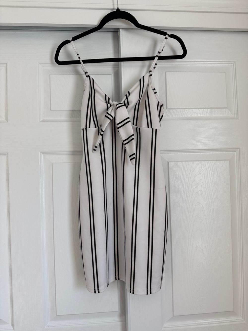 Rue21 White and Black Striped Spaghetti Strap Tie-Front Dress